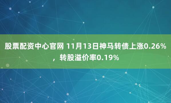 股票配资中心官网 11月13日神马转债上涨0.26%，转股溢价率0.19%